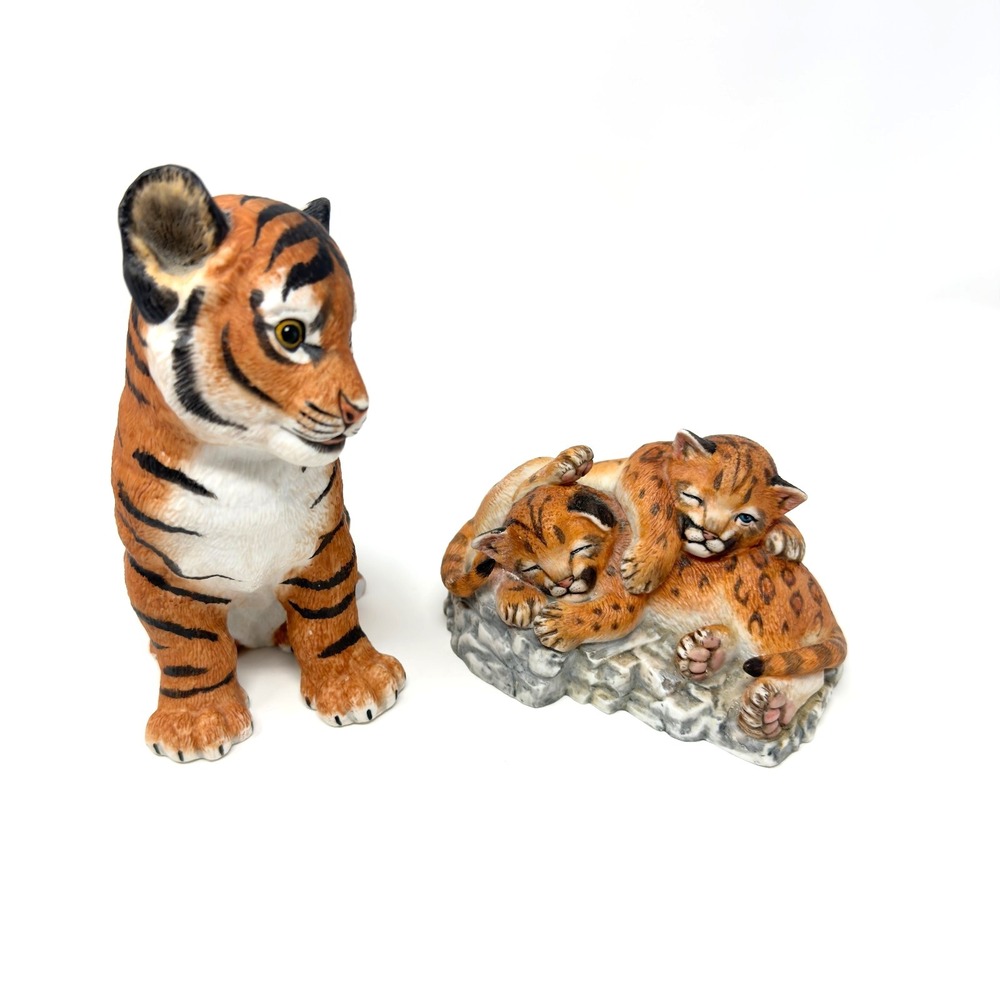 Lenox Tiger Cub Porcelain Figurine Set Wildlife Decor Collectible